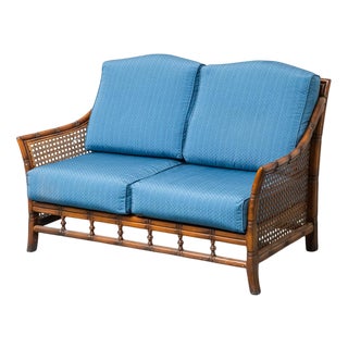 2-Seater Sofa in Vienna Straw and Blue Fabric, 1960s For Sale