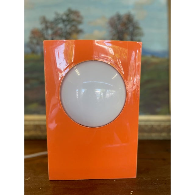 Glass 1970s Space Age Triangular Table Lamp in Orange Plastic With White Glass Domes. For Sale - Image 7 of 10
