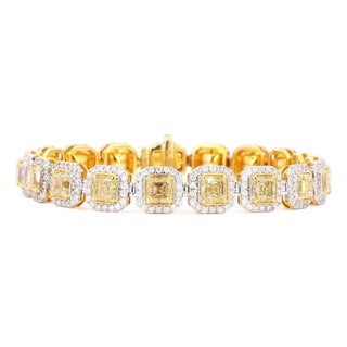 2.12 Carat Round Brilliant Cut White Diamond Yellow Diamond Gold Bracelet For Sale