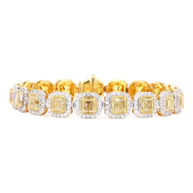 2.12 Carat Round Brilliant Cut White Diamond Yellow Diamond Gold Bracelet For Sale