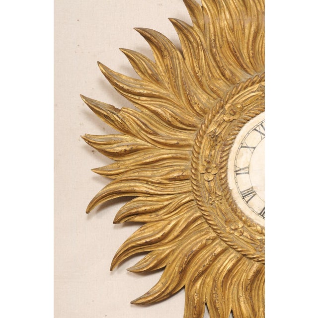 Gold Mid 20th Century Spanish Gold Sunburst Wall Clock For Sale - Image 8 of 9