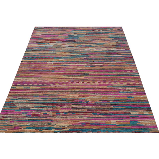 Contemporary Rug & Kilim’s Contemporary Moroccan Style Rug in Multicolor Stripes For Sale - Image 3 of 8