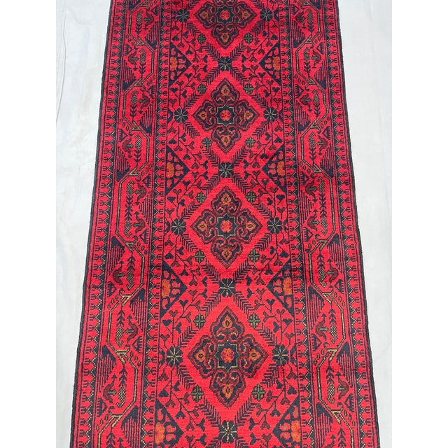 Extra-Long Red and Navy Tribal Medallion Runner Rug, 2'7" X 19'1" For Sale - Image 4 of 16