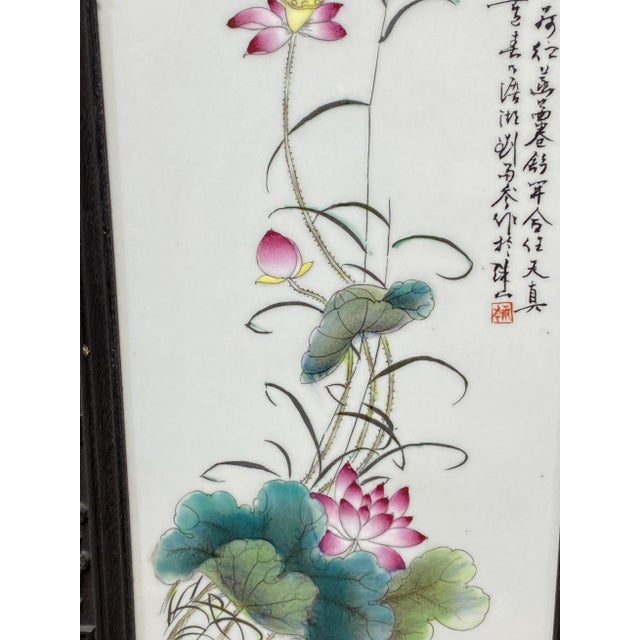 1980s Chinoiserie Hand Painted Famille Rose Porcelain Panel 49.25" H For Sale - Image 5 of 13