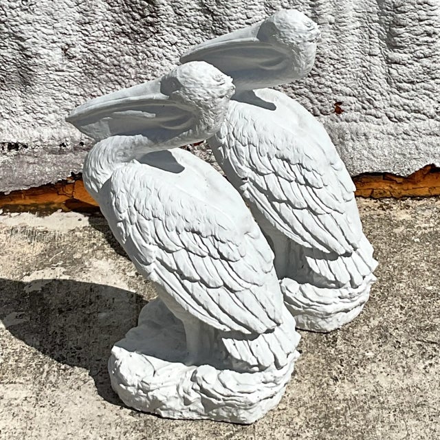 Vintage Coastal Painted Cast Concrete Pelicans - A Pair For Sale - Image 4 of 8