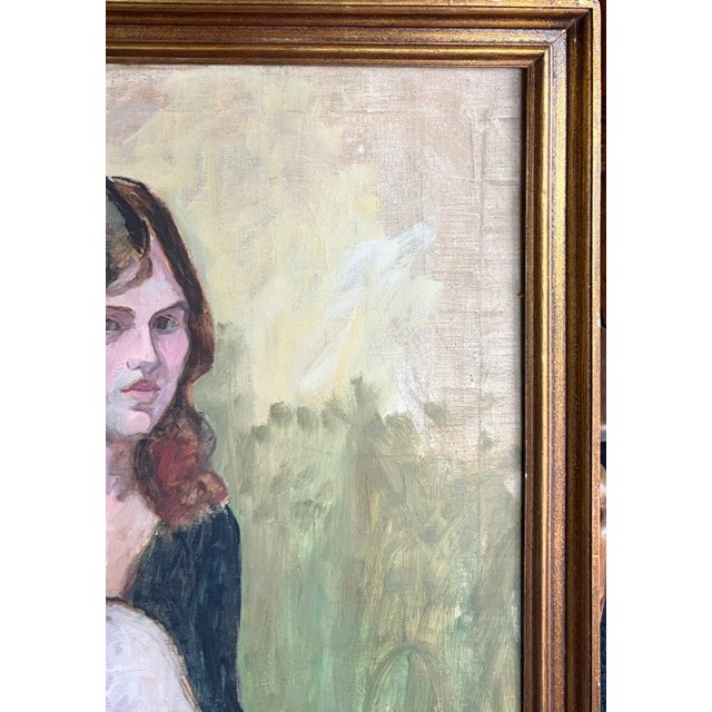 Wood Early Oil Painting - Portrait of a Sitting Girl For Sale - Image 7 of 9