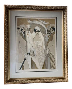 1987 "Three Doves" Art Deco Style Figurative Artist's Proof Lithograph by Issac Maimon, Framed
