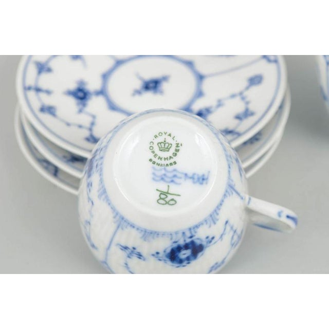 Blue Fluted Plain Coffee Cups and Saucers from Royal Copenhagen, Early 20th Century, Set of 6 For Sale - Image 4 of 7