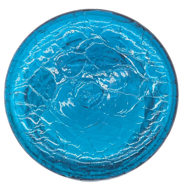 MCM Blenko Wayne Husted 5519-S Teal Blue Crackle Sheaf Vase 9" For Sale - Image 9 of 10