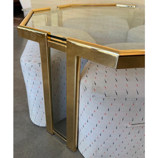 Mid 20th Century Mid 20th Century Hexagonal Gilded Coffee or Side Table with Four Nesting Stools with Glass Top For Sale - Image 5 of 18