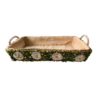 Vintage Handmade Boho Woven Tray With Daisy Chain Design For Sale
