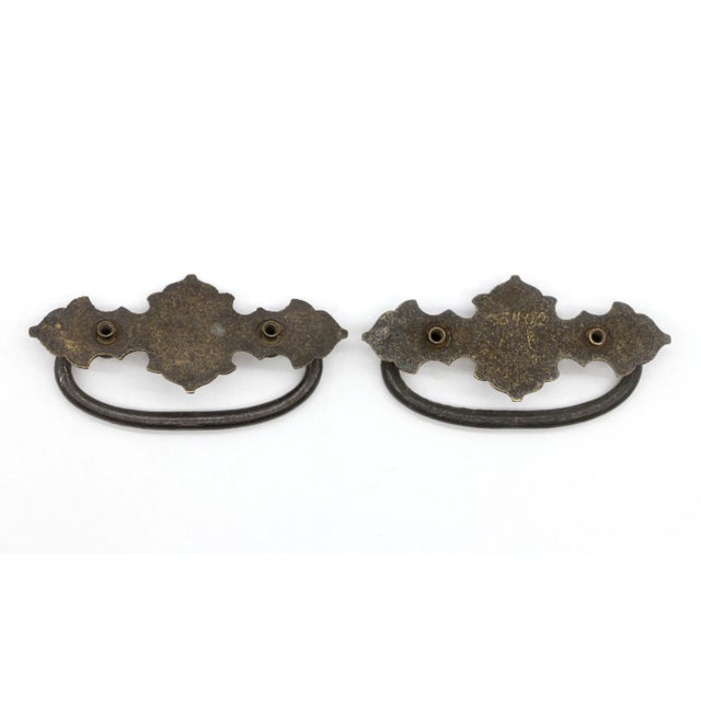 Mid 20th Century Pair of Vintage 4 In. Brass Floral Bail Drawer Pulls For Sale - Image 5 of 6