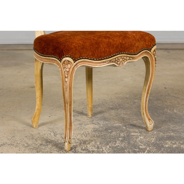 Antique French Louis XV Style Painted Dining Chairs in Rust Fabric - Set of 6 For Sale - Image 10 of 18