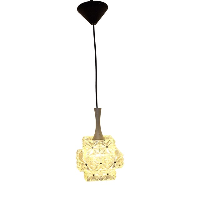 Vintage Hanging Lamp with Clear Square Plastic Prism Shade, 1970s For Sale