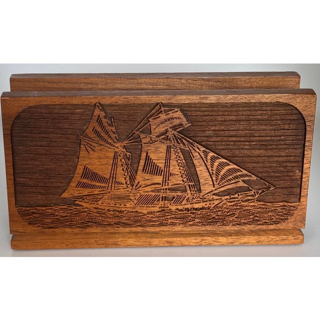 LastCHANCE!Mid 20th Century American Walnut Maritime Nautical Motif Napkin Holder For Sale - Image 10 of 10