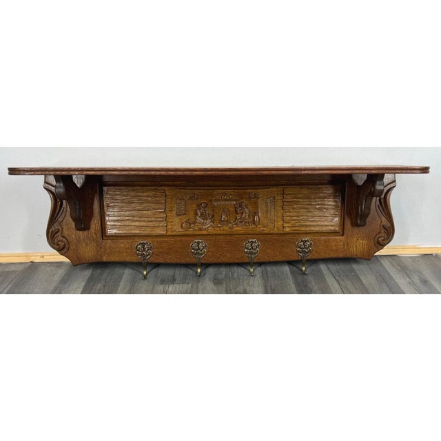 French antique vintage solid french oak 4 hook ornate carved coat plate rack fabulous vintage french carved oak coat rack...