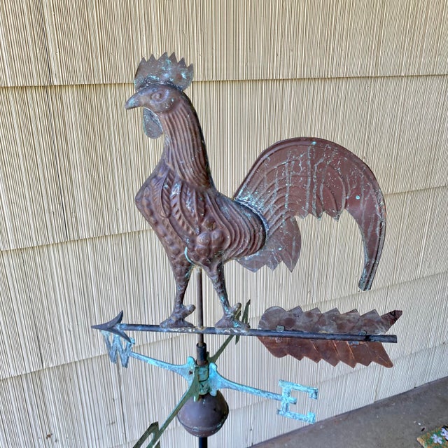 Copper Rooster Weathervane With Directionals (N, E, S, W) and Crown Roof Mount For Sale In Sacramento - Image 6 of 16