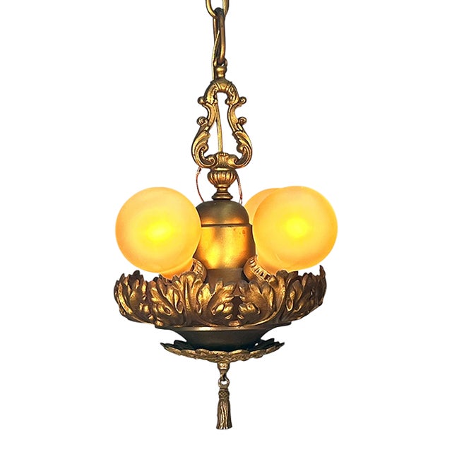 Gold 4 Light Pendants With Original Finish 1920s #2597 For Sale