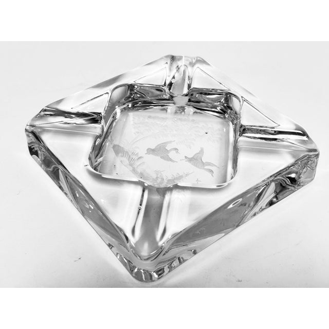 Mid-Century Modern Queen Lace Cut Crystal Ashtray Trinket Dish With Etched Wild Geese, Circa 1970s For Sale - Image 3 of 15