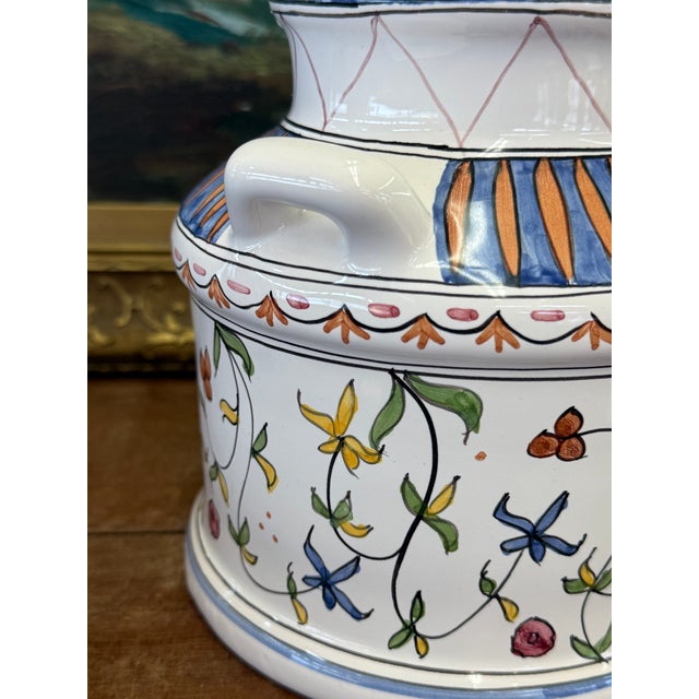 1970s Signed Brazilian Vintage Ceramic Floral Jar Folk Style Storage For Sale - Image 9 of 9