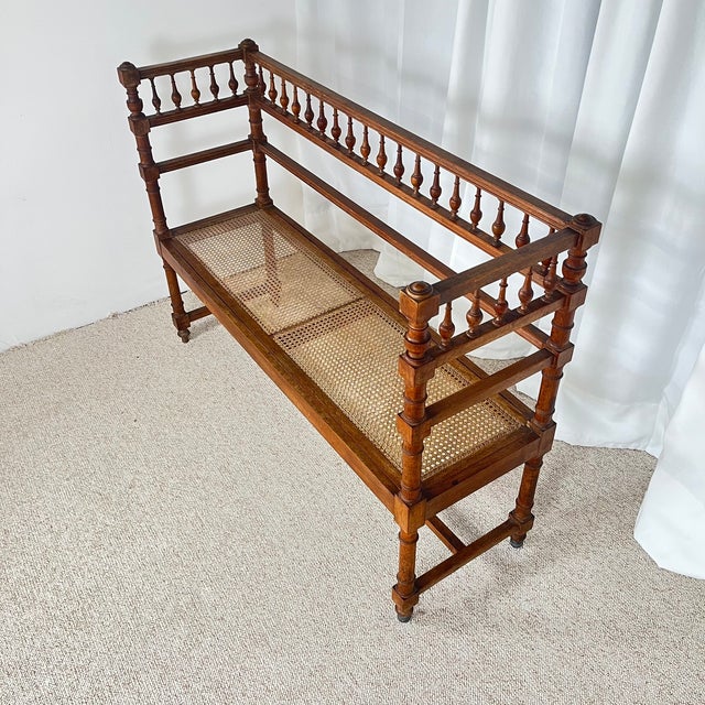 Brown Antique Louis XIII Bench in Turned Wood and Cane, 1890s For Sale - Image 8 of 18