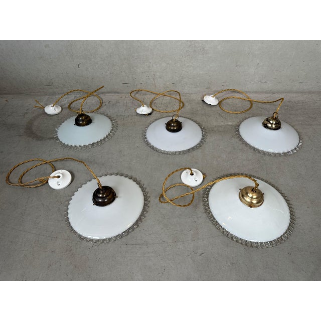 Vintage Opaline Pendant Lights, 1950s, Set of 5 For Sale - Image 3 of 13