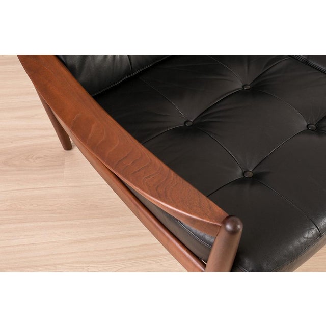 Scandinavian 3-Seater Sofa in Wood and Black Leather, 1960s For Sale - Image 11 of 12