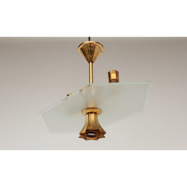 Minimalist Modern Viennese Pendant Lamp in Glass and Brass, 1920s For Sale - Image 13 of 18
