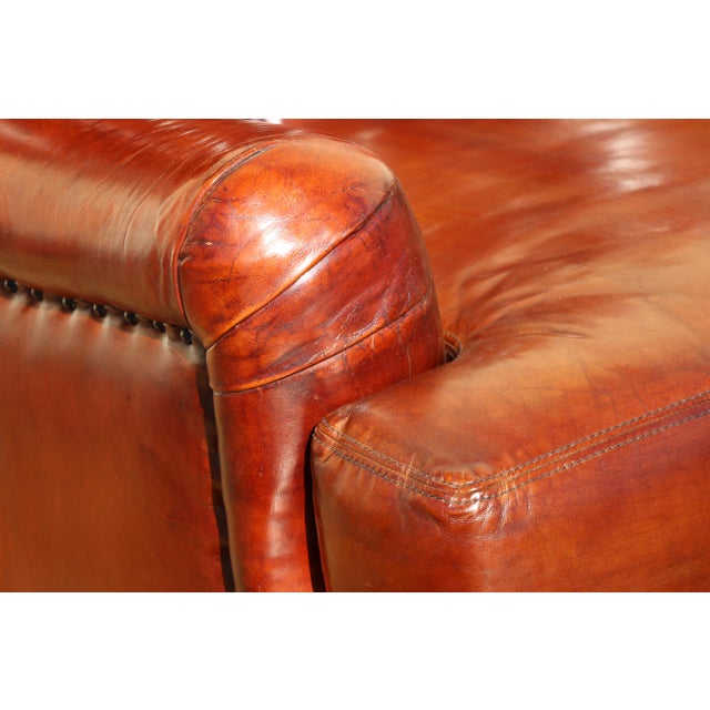 Animal Skin Pair of 1990s Henredon Churchill Tufted Distressed Brown Leather Club Chairs For Sale - Image 7 of 18
