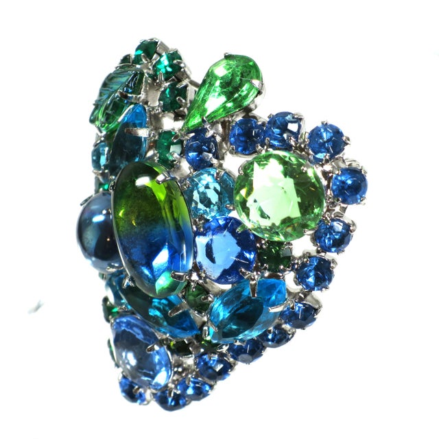 Mid-Century Modern Vintage Art Glass Crystal Heart Brooch 1950s For Sale - Image 3 of 10