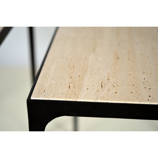 Black Esquisse' Grooved Ivory Travertine Side Tables by Design Frères - a Pair For Sale - Image 8 of 9