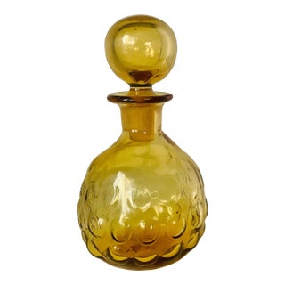 Rare Vintage Blenko Joel Myers Designed Petite Glass Decanter With Stopper in Wheat, Circa 1971, Style 715 For Sale