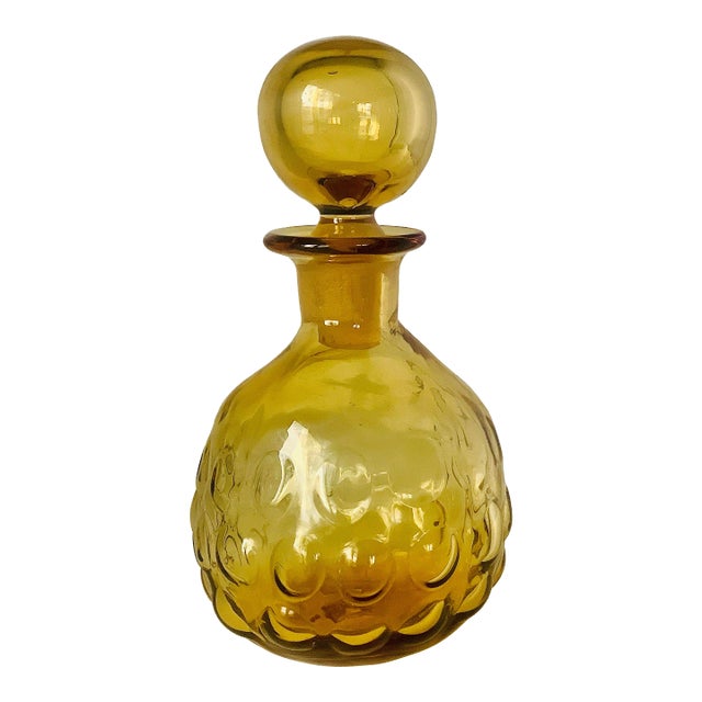 Rare Vintage Blenko Joel Myers Designed Petite Glass Decanter With Stopper in Wheat, Circa 1971, Style 715 For Sale