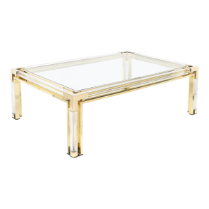 Mid-Century Rectilinear Brass & Lucite Glass Top Cocktail Table by Maison Jansen