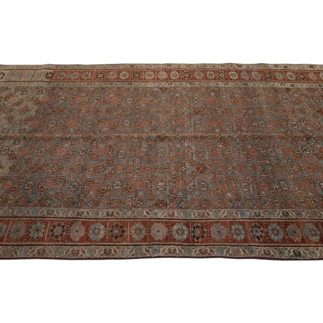 1900 - 1909 Rust 19th Century Handmade Persian Malayer Wool Rug With Allover Motif For Sale - Image 5 of 7
