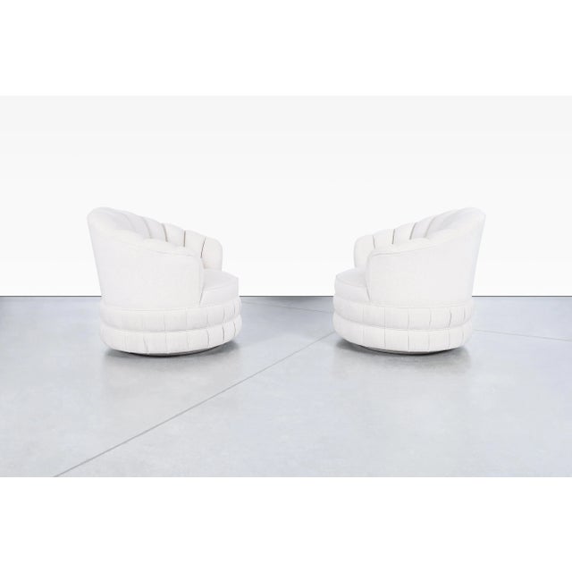 Mid-Century Modern Mid-Century Modern Channel Back Swivel Lounge Chairs, 1970s For Sale - Image 3 of 12