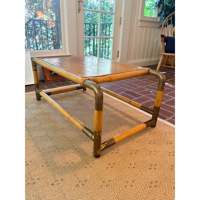 Wood 1970s Bamboo & Brass Coffee Table For Sale - Image 7 of 10