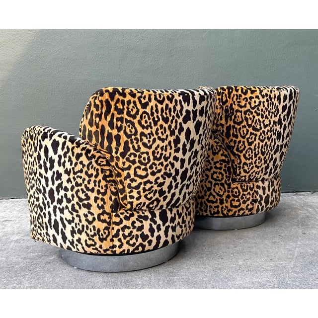 Vintage Leopard Print Velvet Swivel Chairs - A Pair For Sale In West Palm - Image 6 of 12