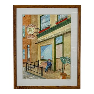 George Botich Lubotich Original Framed Watercolor Painting of Grocery Shop Street Scene For Sale