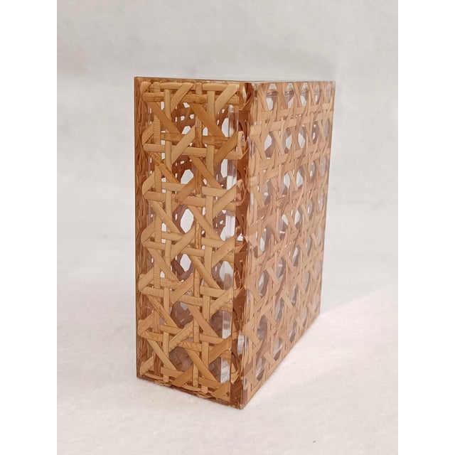 Mid-Century Modern Acrylic Glass and Vienna Straw Box from Christian Dior, 1980s For Sale - Image 10 of 11
