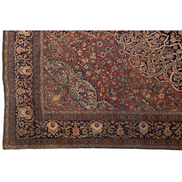 Late 19th Century 1880s Antique Persian Farahan Rust Wool Rug Handmade With Allover Design For Sale - Image 5 of 10