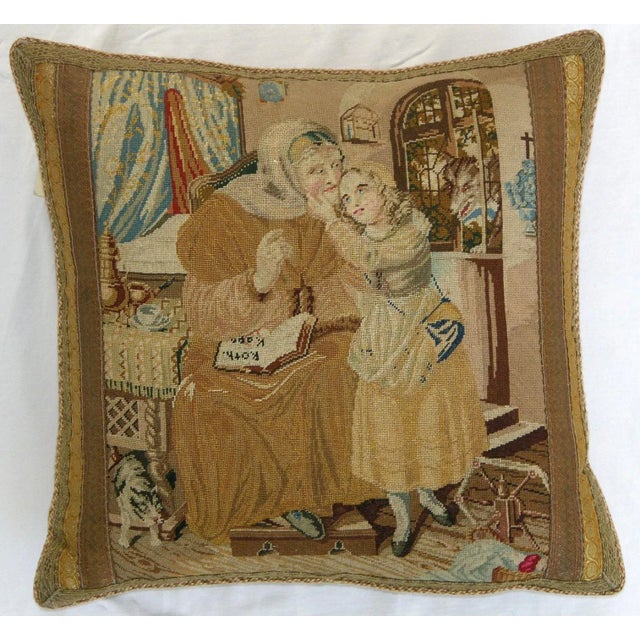 1850 English Needle Work Tapestry Pillow - 17'' X 17'' For Sale In Los Angeles - Image 6 of 6