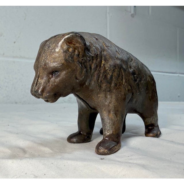Metal Antique 1910 Cast Iron Pre-Teddy Bear Animal Still Coin Bank by Arcade Foundry For Sale - Image 7 of 9
