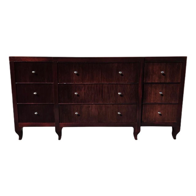 Barbara Barry for Baker Furniture Modern Regency Reeded Dark Mahogany Triple Dresser For Sale