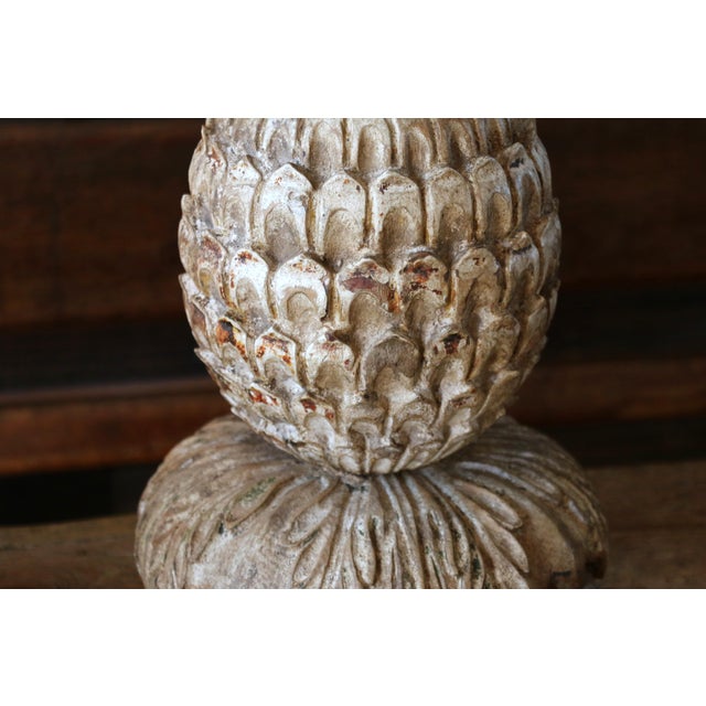 Vintage Italian Carved Wood Pineapple Table Lamps — Pair For Sale - Image 10 of 18