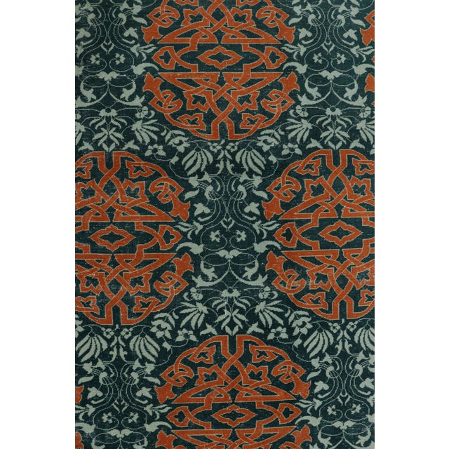 Traditional Vintage Hereke Rug in Teal With Orange Arabesque Medallions | Rug & Kilim For Sale - Image 3 of 7