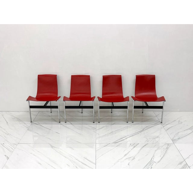 1960s Set of Four Red Leather T Chairs, Katavolos & Littell & Kelley For Sale - Image 5 of 11
