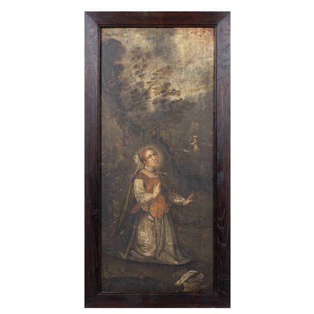 European School Artist, Landscape with Lady in Prayer, 18th Century, Oil Painting For Sale - Image 6 of 6