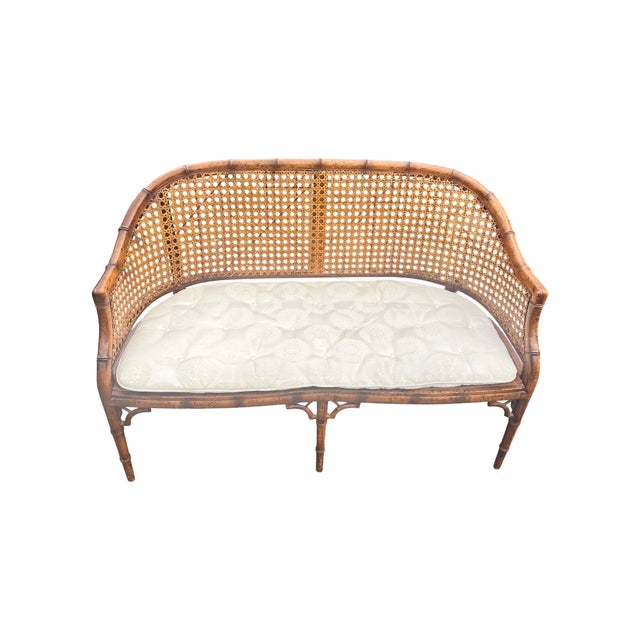 Vintage Faux Bamboo Settee Sofa Bench With Rattan Cane Back For Sale In New York - Image 6 of 9