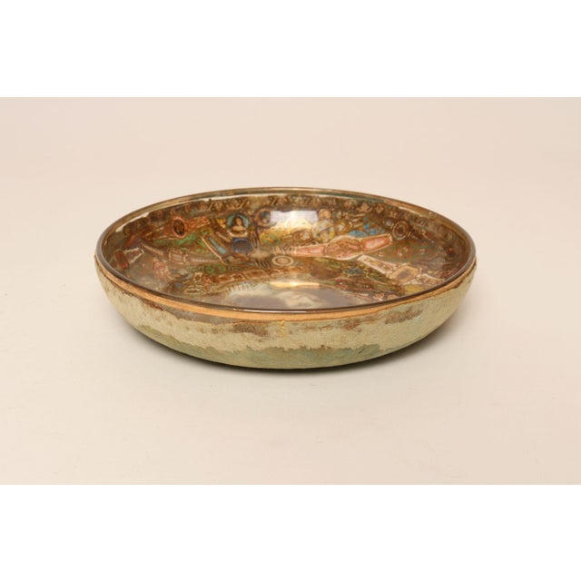 Folk Art Vintage Folk Art/Tramp Art Tobacciana Cigar Band Decoupage Glass Decorative Bowl For Sale - Image 3 of 15